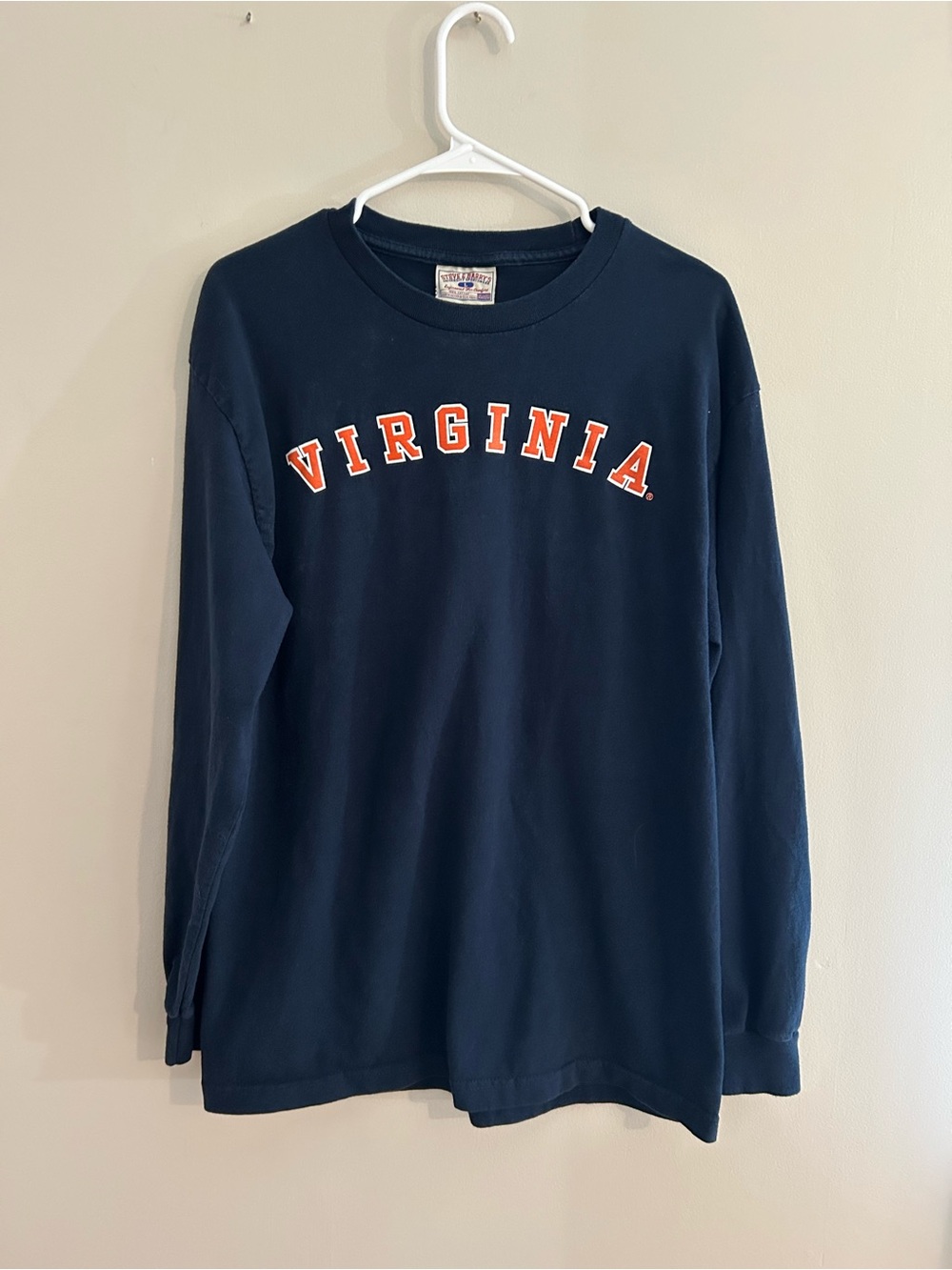 Steve & Barry's Navy Long Sleeve 'Virginia' Tee with Orange Lettering